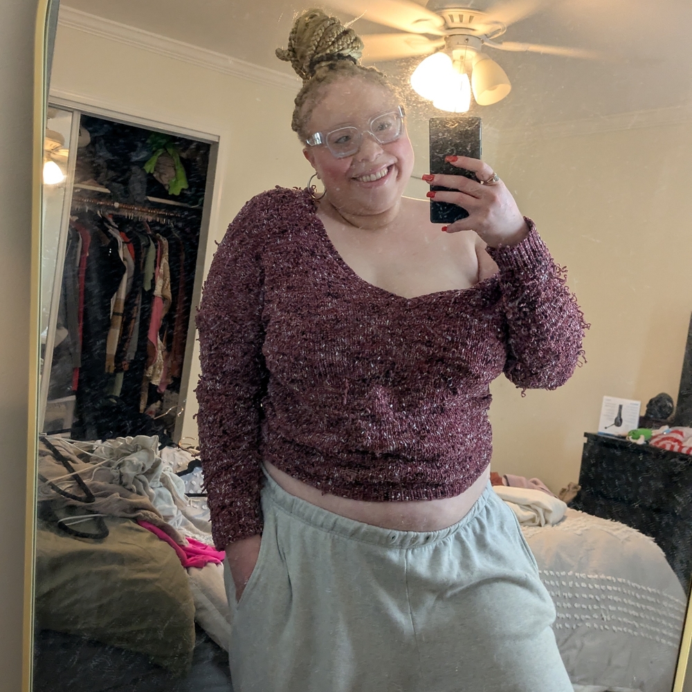 Francesca's Collections Burgundy Off-the-Shoulder Sweater